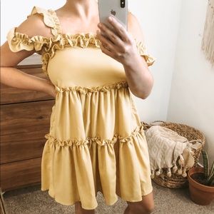 Mustard cold shoulder dress